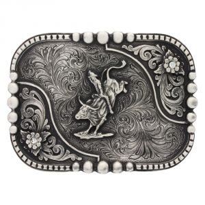 Montana Silversmiths Classic Impressions Box and Bead Trim Attitude Buckle with Bullrider (A528s)